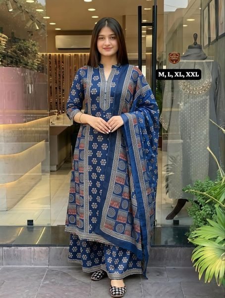 Efficient Blue Cotton Tier Pattern Anarkali Suit Set with Embroidered Neck for Festival Wear Anarkali Kurtis 