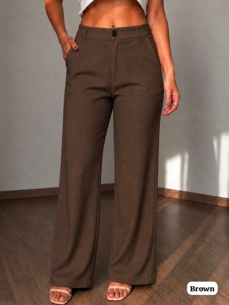 Efficient Brown Premium Textured Palazzo Trousers with Functional Side Pocket Bottom Wear