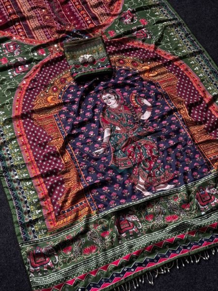 Efficient Green Instagram Trending Position Print Saree with Kodi Latkan At Wholesale Rate 