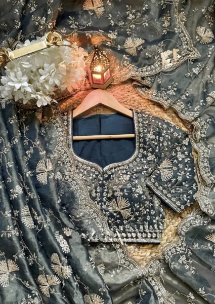 Efficient Grey Fendy Silk Saree with Heavy Beads and Sequin Work at Wholesale Rate Silk Sarees Wholesale