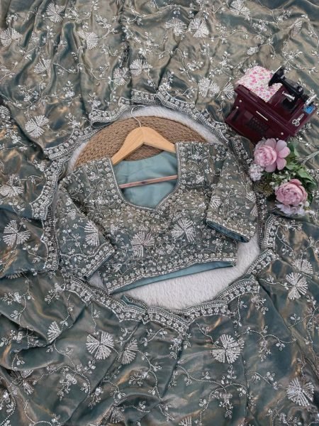 Efficient Grey Fendy Silk Saree with Heavy Beads and Sequin Work at Wholesale Rate Silk Sarees Wholesale