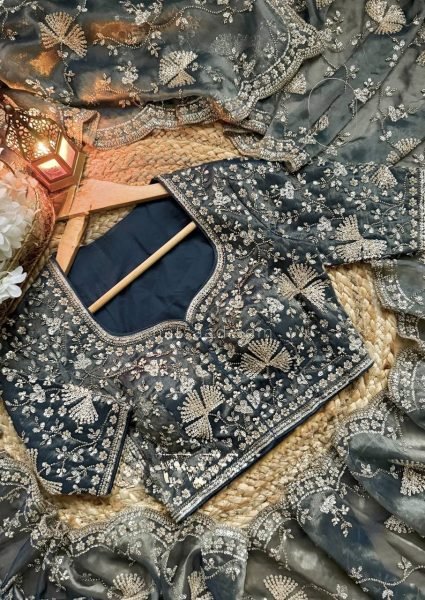 Efficient Grey Fendy Silk Saree with Heavy Beads and Sequin Work at Wholesale Rate Silk Sarees Wholesale