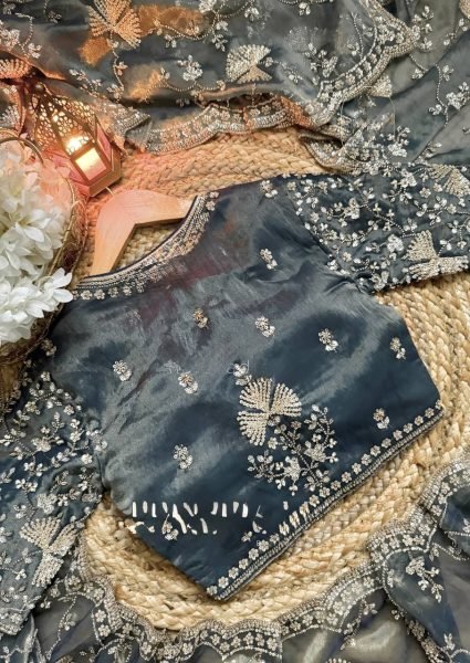 Efficient Grey Fendy Silk Saree with Heavy Beads and Sequin Work at Wholesale Rate Silk Sarees Wholesale