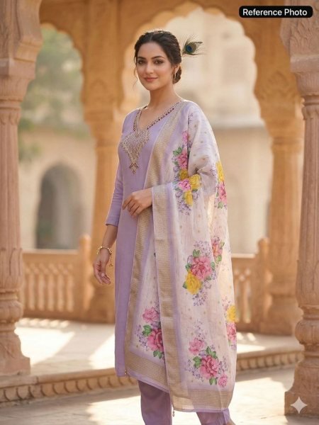 Efficient Lavender Mul Chanderi Kurti Pant Set with Cotton Inner for Daily Wear  Straight Cut Long Kurtis