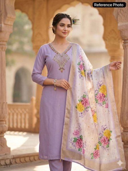 Efficient Lavender Mul Chanderi Kurti Pant Set with Cotton Inner for Daily Wear  Straight Cut Long Kurtis