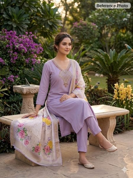 Efficient Lavender Mul Chanderi Kurti Pant Set with Cotton Inner for Daily Wear  Straight Cut Long Kurtis
