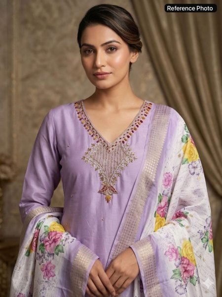 Efficient Lavender Mul Chanderi Kurti Pant Set with Cotton Inner for Daily Wear  Straight Cut Long Kurtis