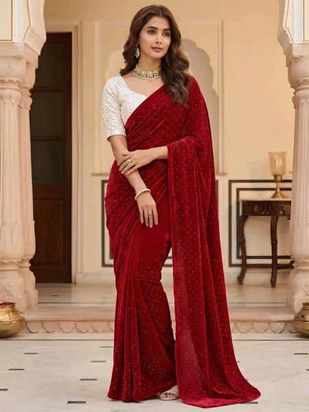 Efficient Maroon Soft Silk Saree Collection With Cream Unstitch Blouse Sarees 