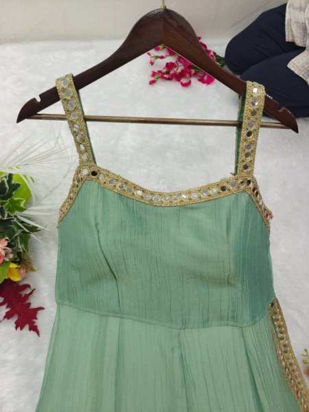 Efficient Mint Green Salsa Crush Silk Cord Set with Real Mirror   Coding Embroidery Work Ready To Wear Collection