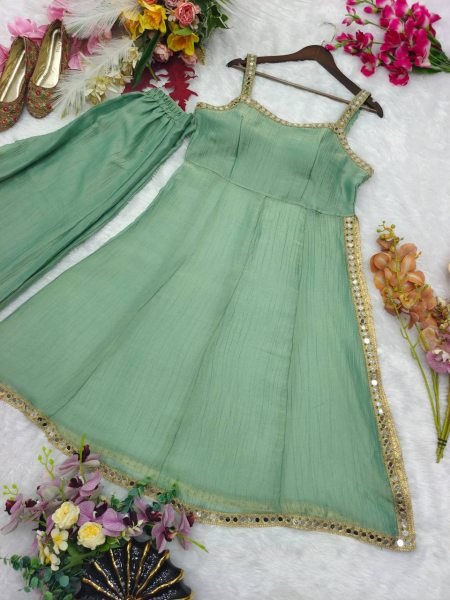 Efficient Mint Green Salsa Crush Silk Cord Set with Real Mirror   Coding Embroidery Work Ready To Wear Collection
