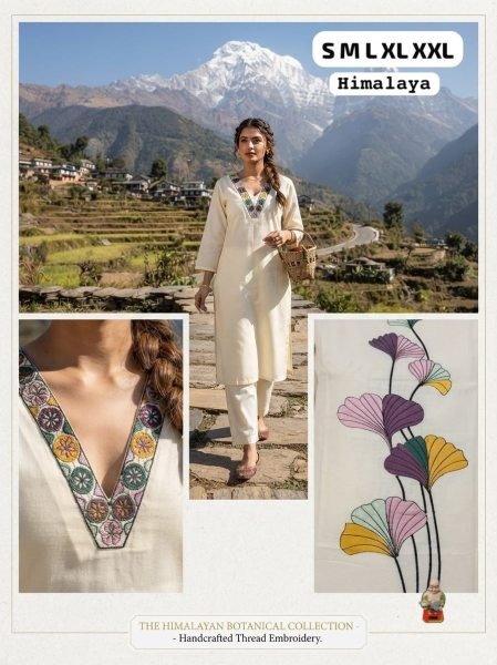 Efficient OffWhite Cotton Kurta Pant Set with Ginkgo Leaf Embroidery At Manufacturer  Cotton Kurtis Wholesale