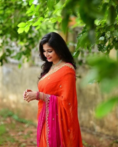 Efficient Orange PinkSoft Chinnon Saree with Heavy Embroidered Unstitched Blouse Embroidery Sarees Wholesale