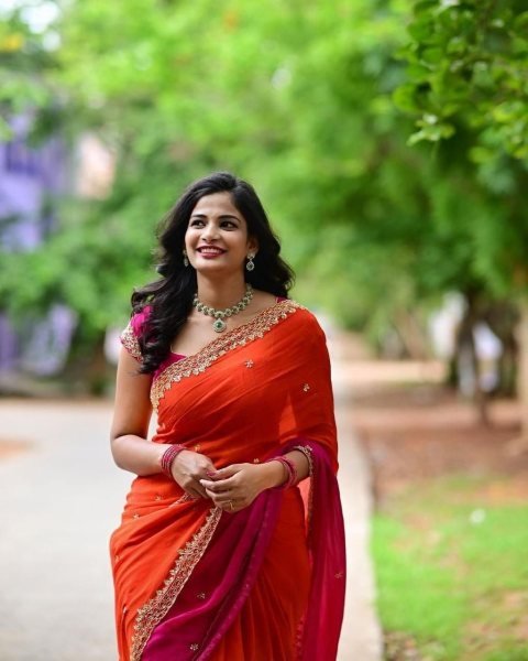 Efficient Orange PinkSoft Chinnon Saree with Heavy Embroidered Unstitched Blouse Embroidery Sarees Wholesale