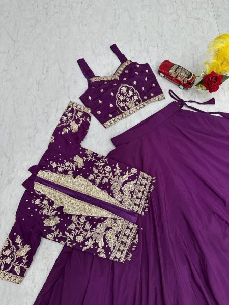 Efficient Purple ChinNon Sequence Work Lehenga Choli with Jacket Designer Lehenga Choli