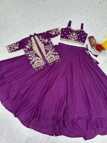 Efficient Purple ChinNon Sequence Work Lehenga Choli with Jacket Designer Lehenga Choli