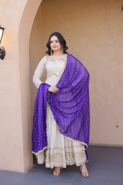 Efficient Purple Designer Anarkali Gown with Zari for Festive Wear Ready To Wear Collection