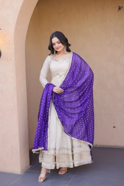 Efficient Purple Designer Anarkali Gown with Zari for Festive Wear Ready To Wear Collection