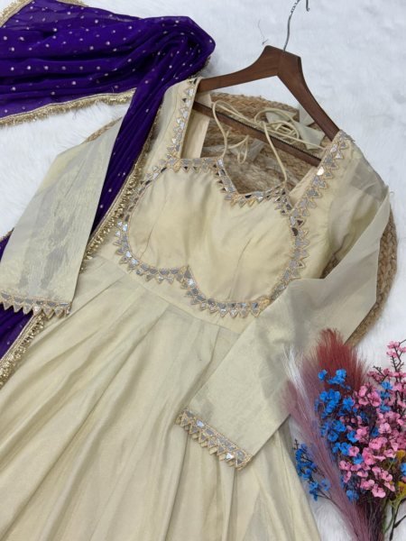 Efficient Purple Designer Anarkali Gown with Zari for Festive Wear Ready To Wear Collection