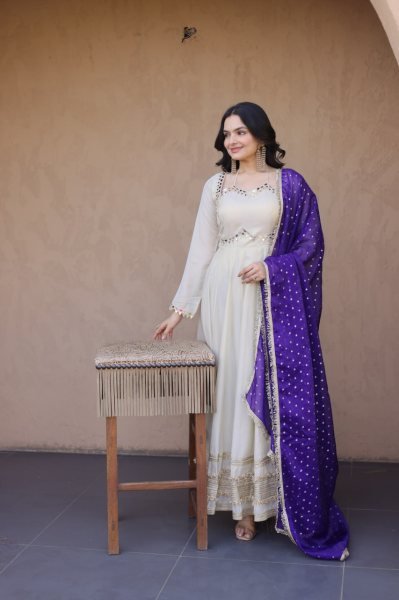 Efficient Purple Designer Anarkali Gown with Zari for Festive Wear Ready To Wear Collection