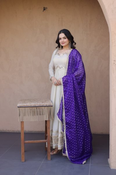 Efficient Purple Designer Anarkali Gown with Zari for Festive Wear Ready To Wear Collection
