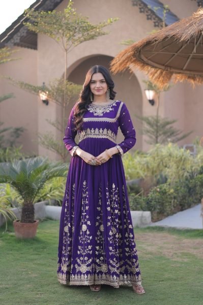 Efficient Purple Gown Set With Full Sleeves And Round Neck Sequence Work For Wholesale Ethnic Wear Ready To Wear Collection