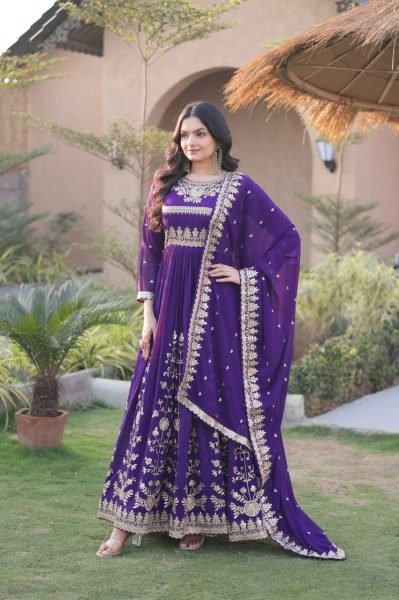 Efficient Purple Gown Set With Full Sleeves And Round Neck Sequence Work For Wholesale Ethnic Wear Ready To Wear Collection