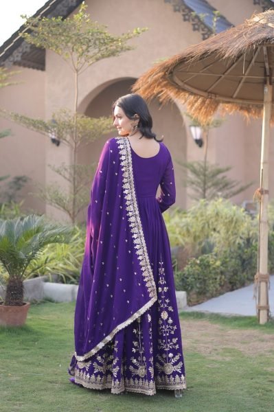 Efficient Purple Gown Set With Full Sleeves And Round Neck Sequence Work For Wholesale Ethnic Wear Ready To Wear Collection
