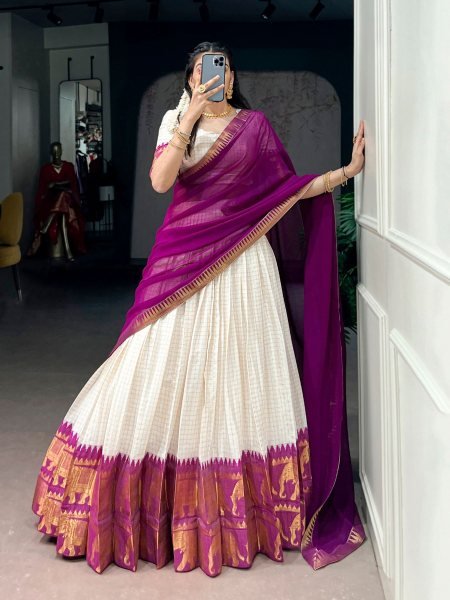 Efficient Purple Party Wear Poly Cotton Lehenga Choli with Rich Zari Weaving Work  Lehenga