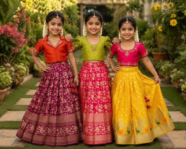 Efficient Purple Red Kids Party Wear Pure Silk Lehenga Choli with Mono Silk Blouse Girls Wear