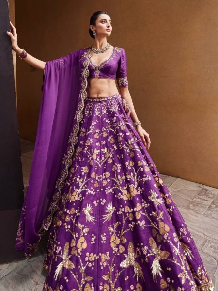 Efficient Purple Thai Silk Lehenga with Sequins Zari Work for Wedding Wear   Lehenga