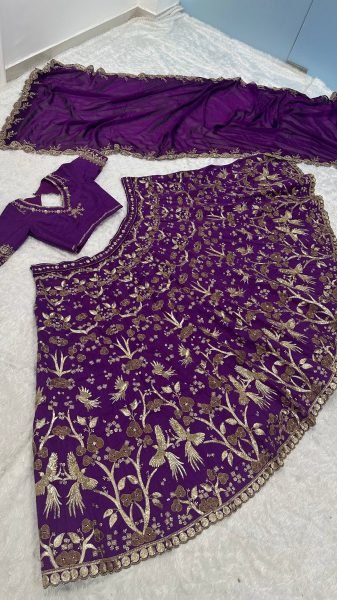 Efficient Purple Thai Silk Lehenga with Sequins Zari Work for Wedding Wear  Bollywood Lehenga Choli