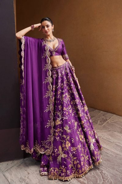 Efficient Purple Thai Silk Lehenga with Sequins Zari Work for Wedding Wear  Bollywood Lehenga Choli