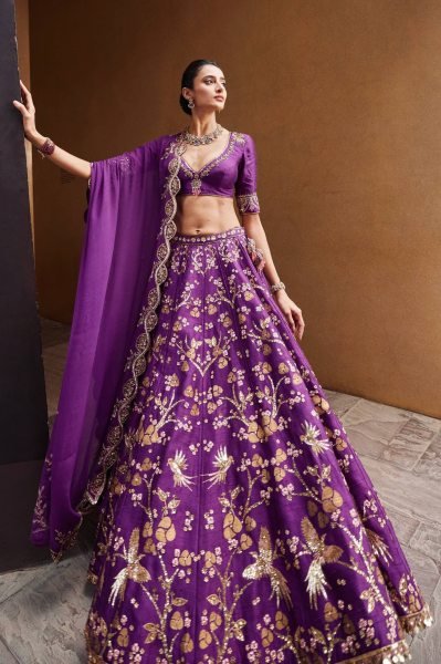 Efficient Purple Thai Silk Lehenga with Sequins Zari Work for Wedding Wear  Bollywood Lehenga Choli