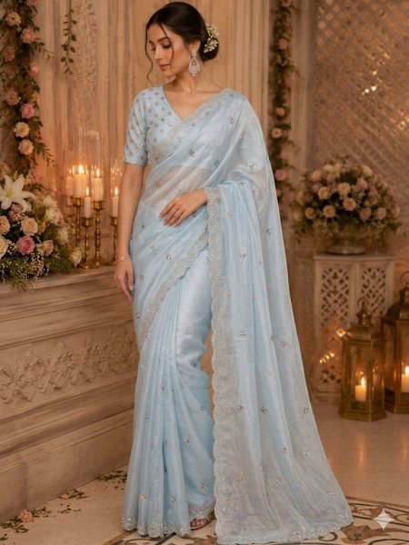 Efficient Sky Blue Wholesale Designer Saree for Resellers at Bulk Rate Sarees 