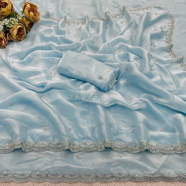 Efficient Sky Blue Wholesale Designer Saree for Resellers at Bulk Rate Bollywood Fancy Sarees Wholesale