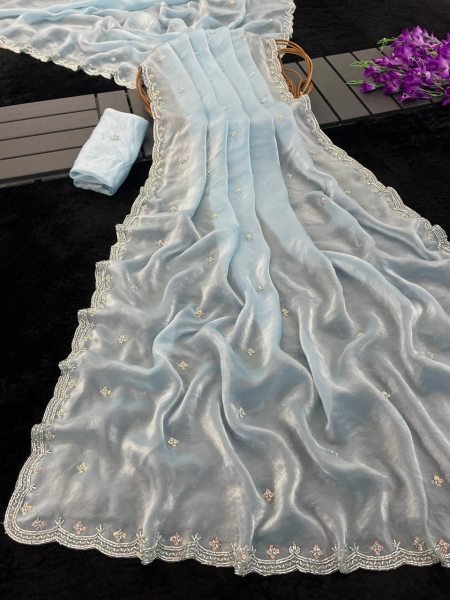 Efficient Sky Blue Wholesale Designer Saree for Resellers at Bulk Rate Bollywood Fancy Sarees Wholesale