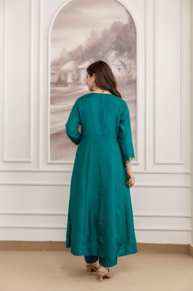 Efficient Teal Green Premium Vichitra Silk Embroidered Kurta Sharara Dupatta Set Embroidery Kurtis 