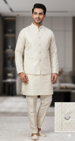 Efficient White Latest Designer Kurta Pyjama with Koti for Festive Wear Kurta Pajama Wholesale