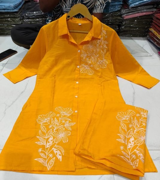Efficient Yellow Cotton Kurti Plazzo Set with Embroidery for Daily Wear Women CO ORD Sets