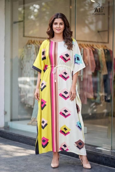 Efficient Yellow Designer Printed Kaftan with Adjustable Belt for Daily Wear Kaftan 