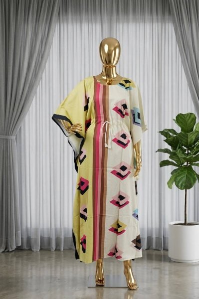 Efficient Yellow Designer Printed Kaftan with Adjustable Belt for Daily Wear Kaftan 
