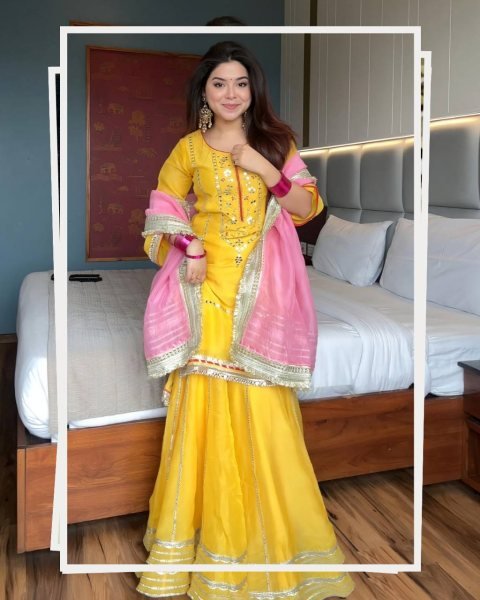 Efficient Yellow Faux Georgette Sharara Suit for Wedding and Sangeet Functions Ready To Wear Collection
