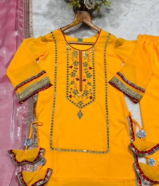Efficient Yellow Faux Georgette Sharara Suit for Wedding and Sangeet Functions Ready To Wear Collection