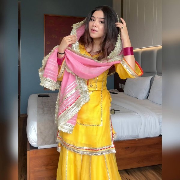 Efficient Yellow Faux Georgette Sharara Suit for Wedding and Sangeet Functions Ready To Wear Collection