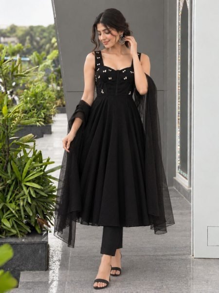 Effortless Black Corset Anarkali Pant Dupatta Set with Diamond Work For Festival  Ready To Wear Collection
