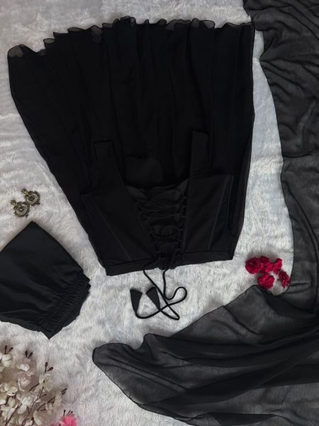 Effortless Black Corset Anarkali Pant Dupatta Set with Diamond Work For Festival  Ready To Wear Collection
