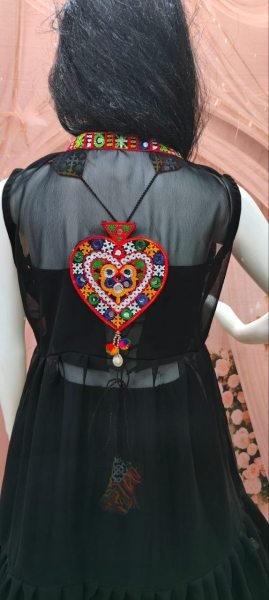 Effortless Black Cotton Gamthi Lehenga Choli with Mirror Work Jacket For Gaba Night Navratri Lehnega Choli