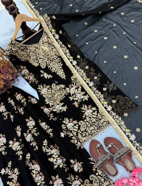 Effortless Black Designer Faux Georgette Palazzo Suit with Heavy Embroidery Work  Ready To Wear Collection