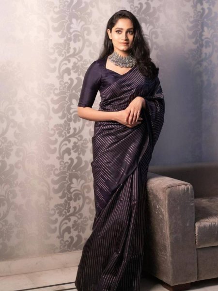 Effortless Black Designer Lichi Silk Saree with Jacquard Border Blouse Sarees 