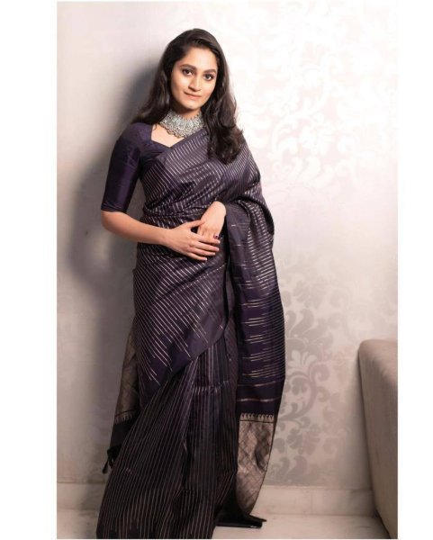 Effortless Black Designer Lichi Silk Saree with Jacquard Border Blouse Silk Sarees Wholesale